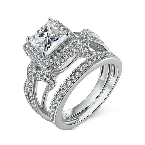 Ladies Women's Genuine Solid 925 Sterling Silver Princess CZ Promise Bridal Ring